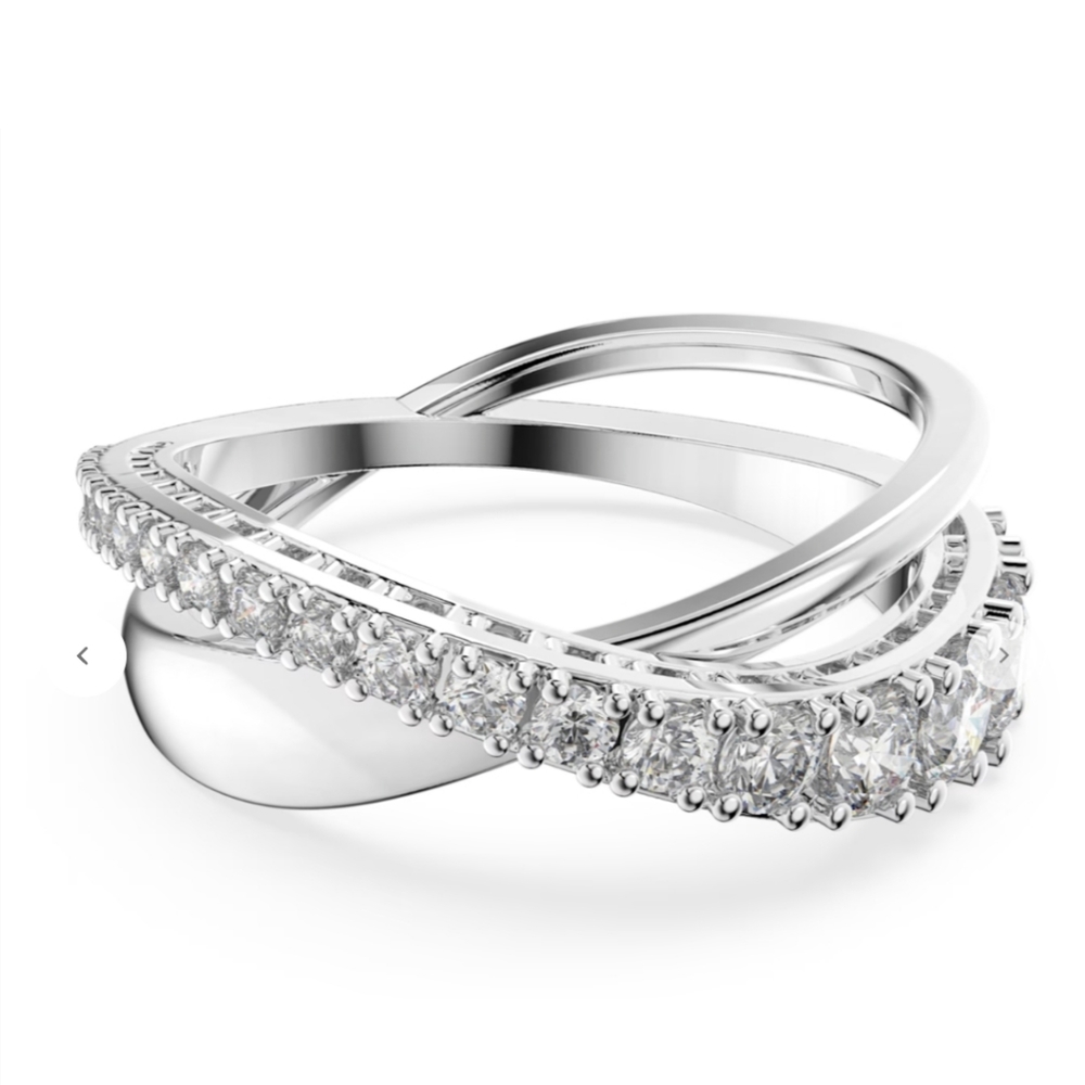 Swarovski Twist ringRound cut, White, Rhodium plated size 7.5
